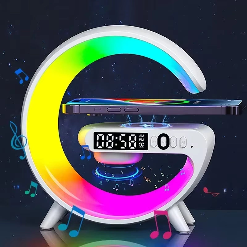 G Atmosphere Goodnight Light Wireless Charger Speaker Clock 6 Lighting Modes for Iphone 16 15 14 13 Samsung Fast Charging Stand