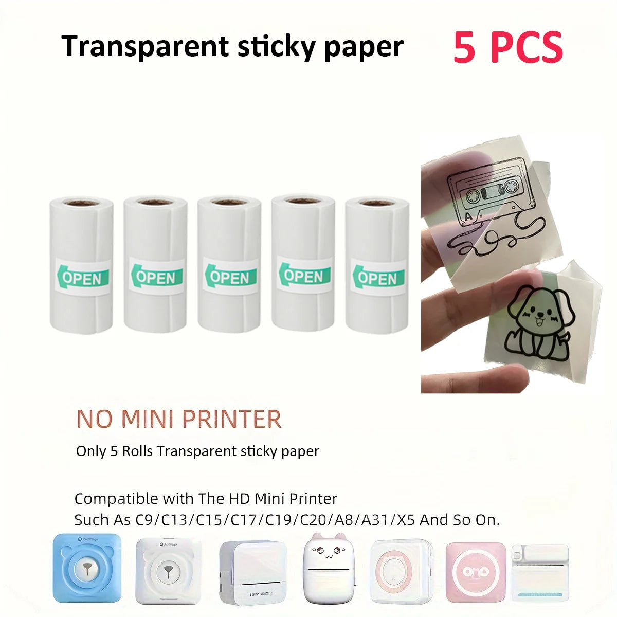 Thermal Transparent Sticker Mini Printer Portable Pocket Color Printer for Ios & Android Inkless Pocket Printer for Photo Note
