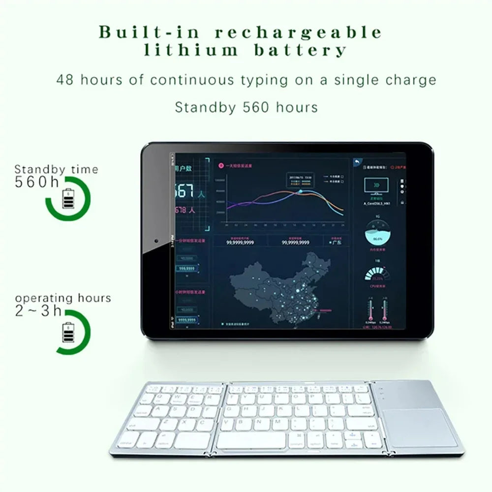 Russian/Spanish/English B033 Mini Foldable Keyboard, Wireless Bluetooth Keyboard Recharger with Touchpad for Windows Android IOS