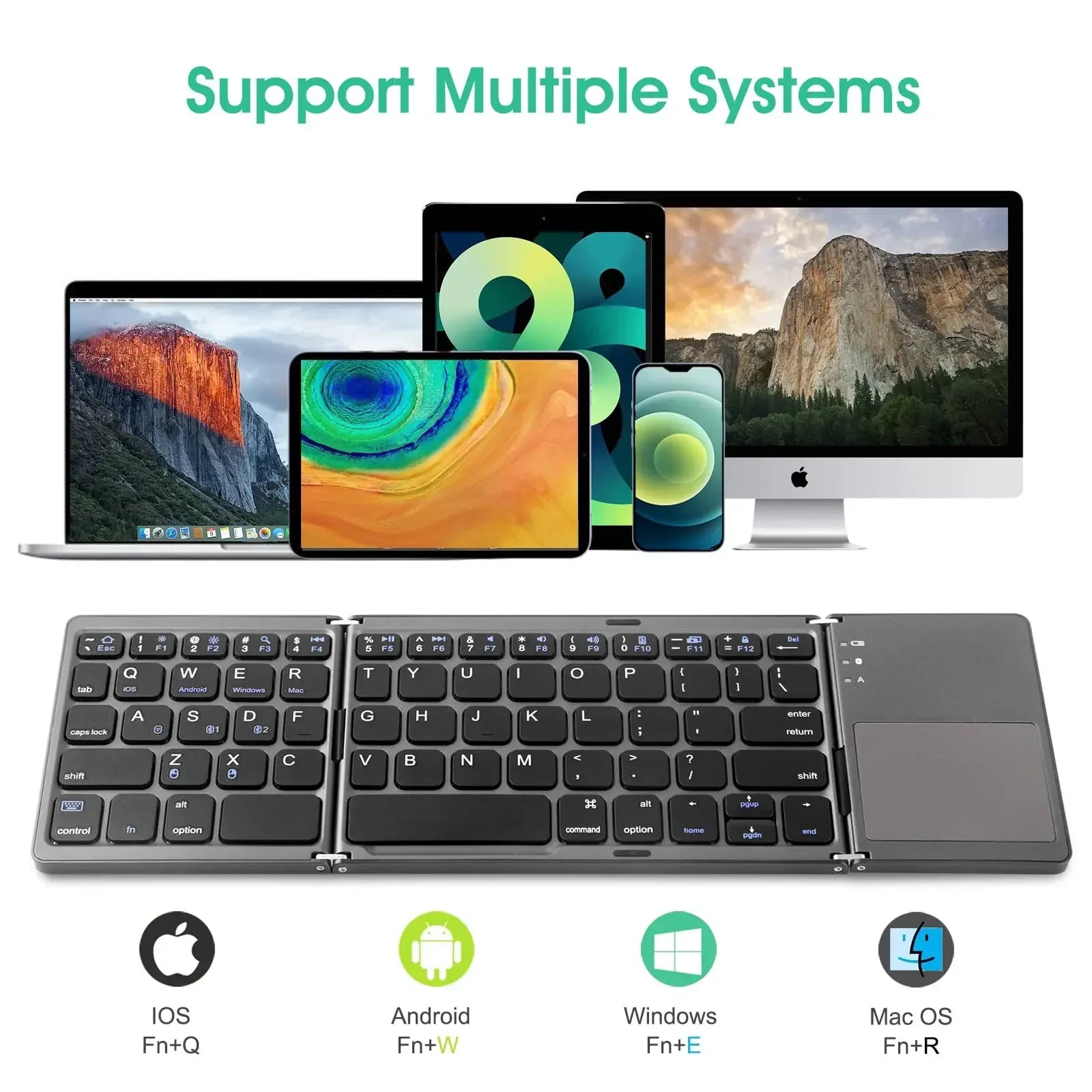 Russian/Spanish/English B033 Mini Foldable Keyboard, Wireless Bluetooth Keyboard Recharger with Touchpad for Windows Android IOS