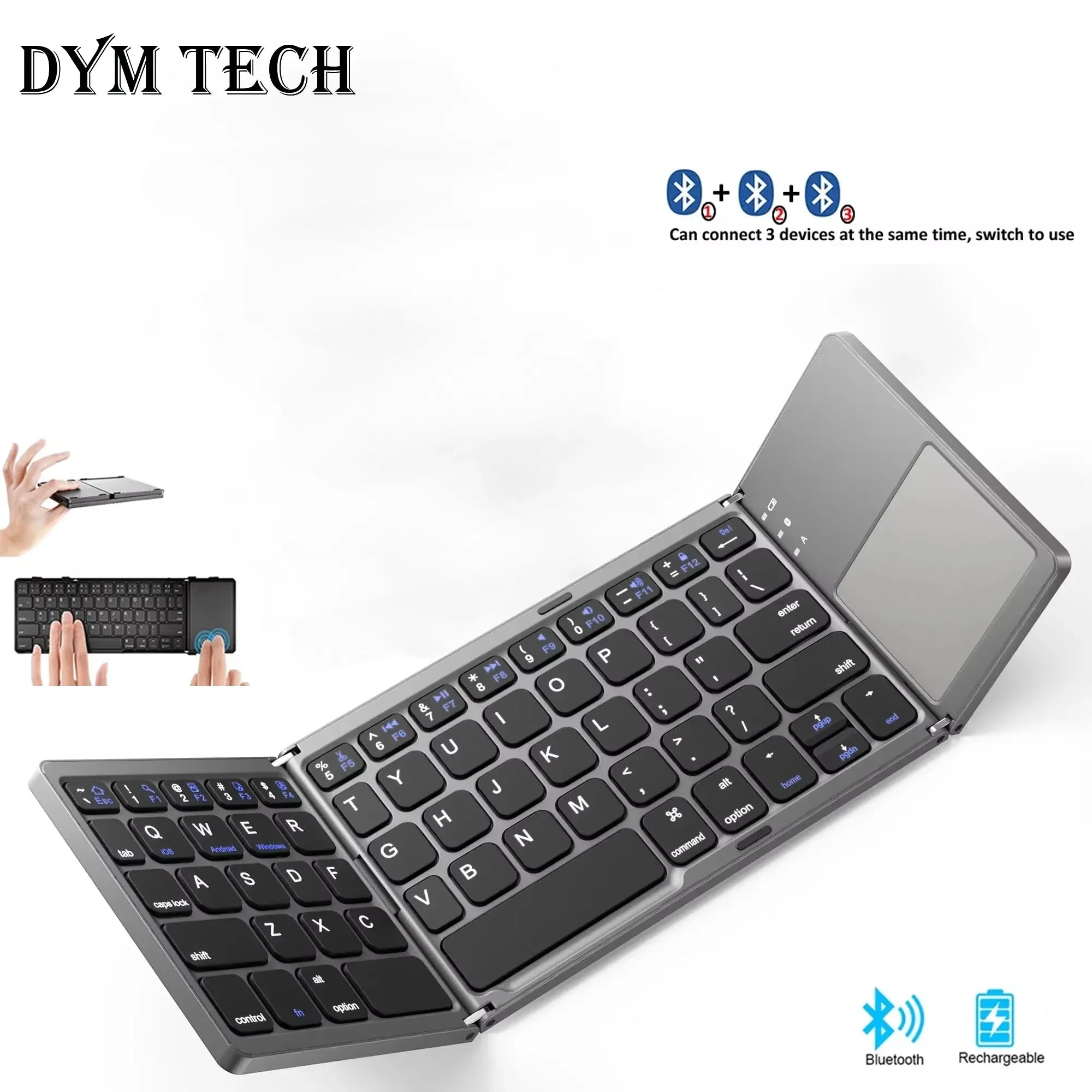 Russian/Spanish/English B033 Mini Foldable Keyboard, Wireless Bluetooth Keyboard Recharger with Touchpad for Windows Android IOS
