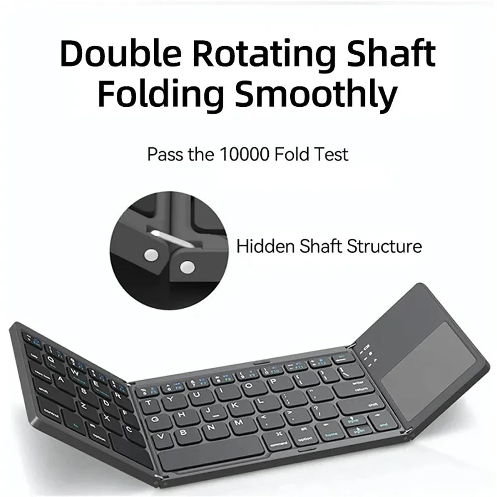 Russian/Spanish/English B033 Mini Foldable Keyboard, Wireless Bluetooth Keyboard Recharger with Touchpad for Windows Android IOS