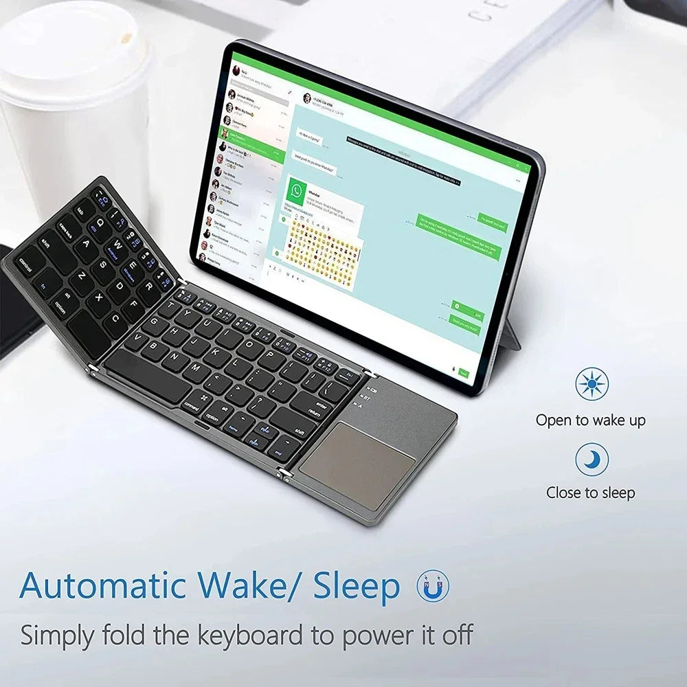 Russian/Spanish/English B033 Mini Foldable Keyboard, Wireless Bluetooth Keyboard Recharger with Touchpad for Windows Android IOS