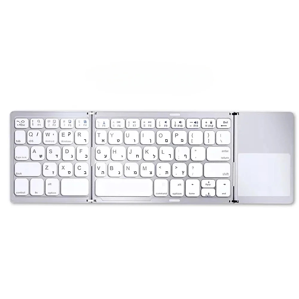 Russian/Spanish/English B033 Mini Foldable Keyboard, Wireless Bluetooth Keyboard Recharger with Touchpad for Windows Android IOS